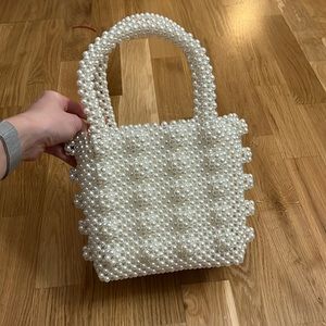 Hand beaded faux pearl handbag
